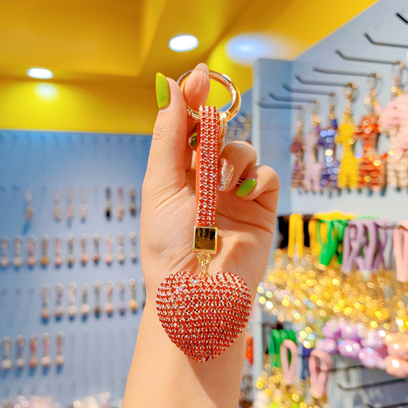 Diamond-encrusted heart keychain