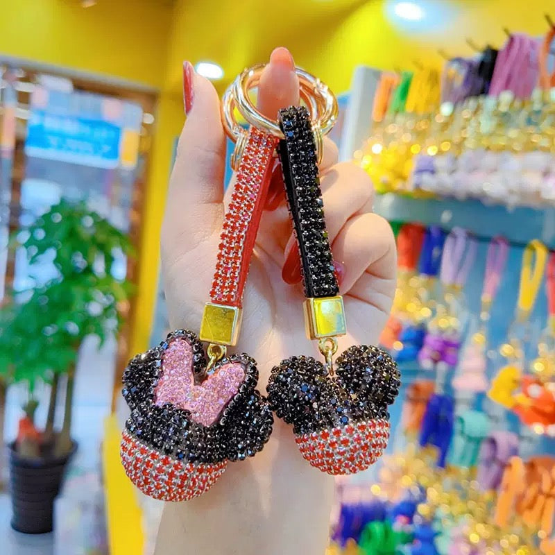 Rhinestone Mickey couple keychains