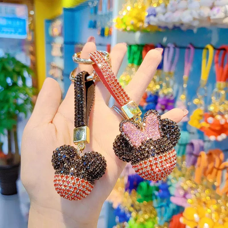 Rhinestone Mickey couple keychains