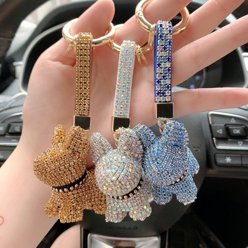 Rhinestone bulldog key chain