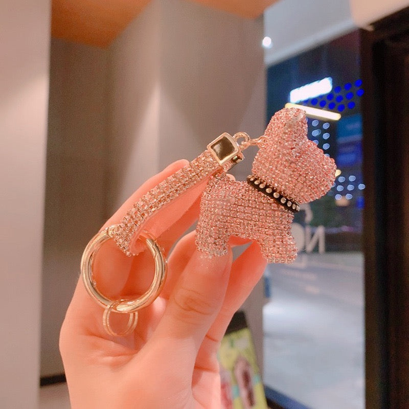 Rhinestone bulldog key chain