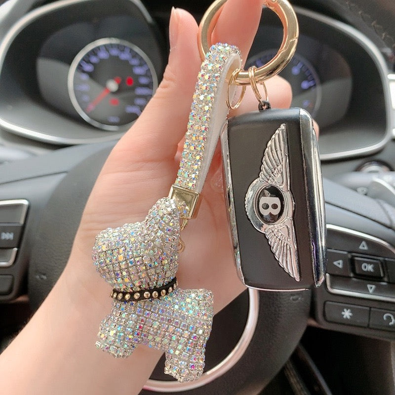 Rhinestone bulldog key chain