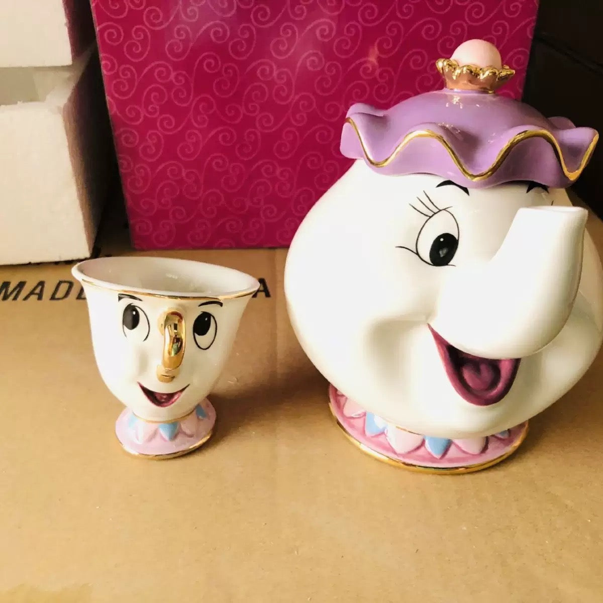 Beauty and the Beast Mrs Potts Teapot Lovely One Set MrsPotts Teapot &Mug Chip Cup Tea Set