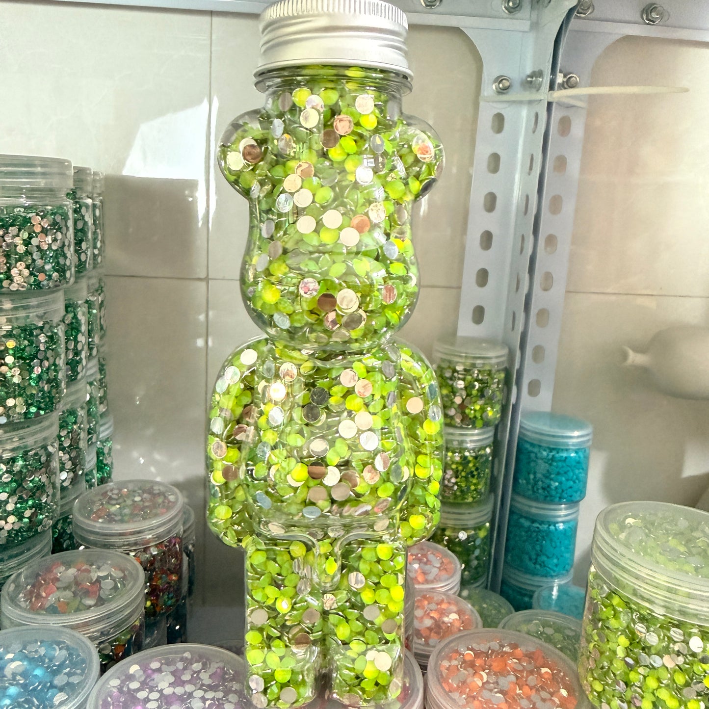 Resin Neon Flat Bottom Rhinestone in bear bottle 200g (free shipping)